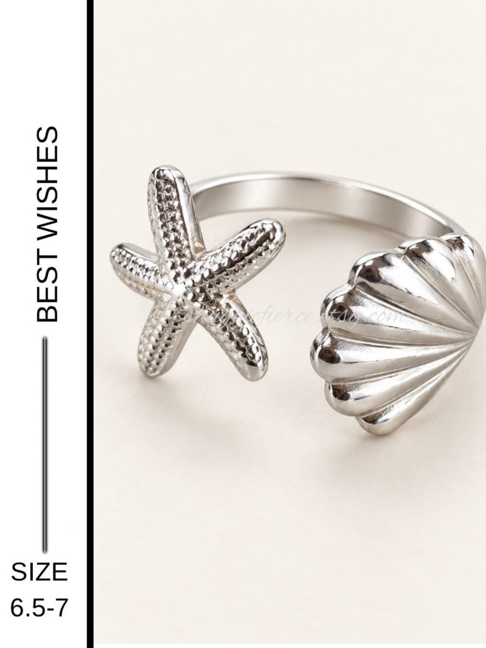 MSRP: $19.99 | ✨ Adjustable Silver-Tone Seashell & Starfish Ring — Size 6.5-7 ✨